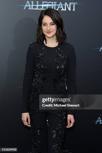 Actress Shailene Woodley attends the "Allegiant" New York premiere at AMC Lincoln Square Theater on March 14, 2016 in New York City.