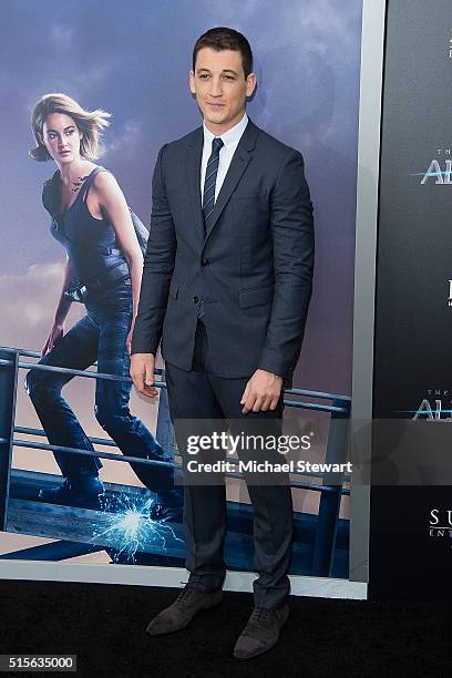 Actor Miles Teller attends the "Allegiant" New York premiere at AMC Lincoln Square Theater on March 14, 2016 in New York City.