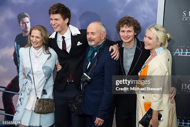 Grethe Barrett Holby, actor Ansel Elgort, Arthur Elgort, Warren Elgort and Sophie Elgort attend the "Allegiant" New York premiere at AMC Lincoln...