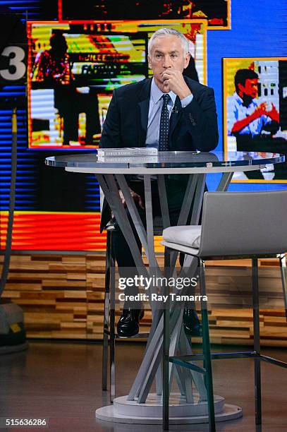 Television journalist Jorge Ramos tapes an interview at "Good Morning America" at the ABC Times Square Studios on March 14, 2016 in New York City.