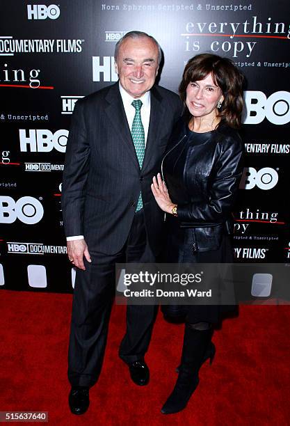 William Bratton and Rikki Klieman attend the "Everything Is Copy Nora Ephron: Scripted & Unscripted" sc at The Museum screening at Museum of Modern...