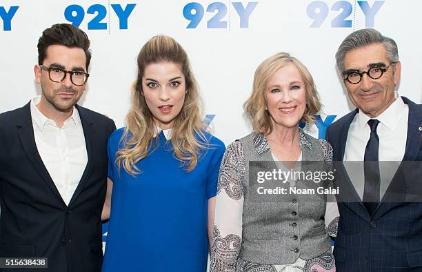 Actors Daniel Levy, Annie Murphy, Catherine O'Hara and Eugene Levy attend 92nd Street Y's 'Schitt's Creek' panel at 92nd Street Y on March 14, 2016...
