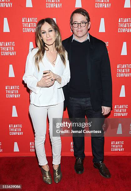 Actors Sarah Jessica Parker and Matthew Broderick attend the "Hold On To Me Darling" opening night after party at The Gallery at The Dream Downtown...