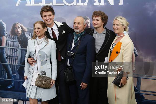 Grethe Barrett Holby, actor Ansel Elgort, Arthur Elgort, Warren Elgort and Sophie Elgort attend the 'Allegiant' New York premiere at AMC Lincoln...