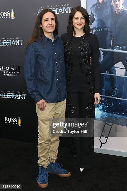 Environmental activist Xiuhtezcatl Martinez and actress Shailene Woodley attend the 'Allegiant' New York premiere at AMC Loews Lincoln Square 13...