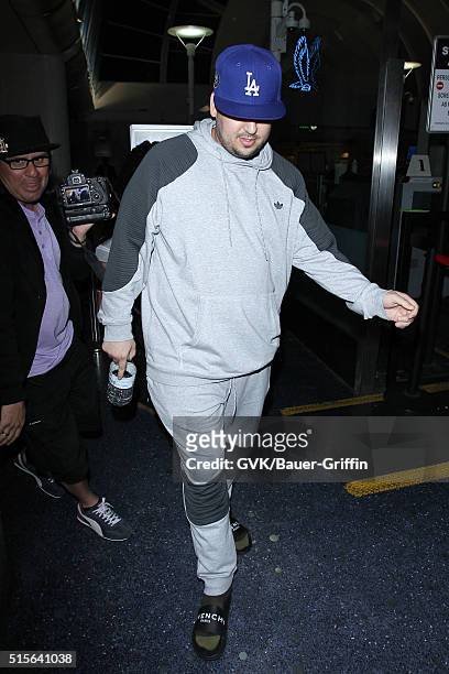 Rob Kardashian is seen at LAX on March 14, 2016 in Los Angeles, California.