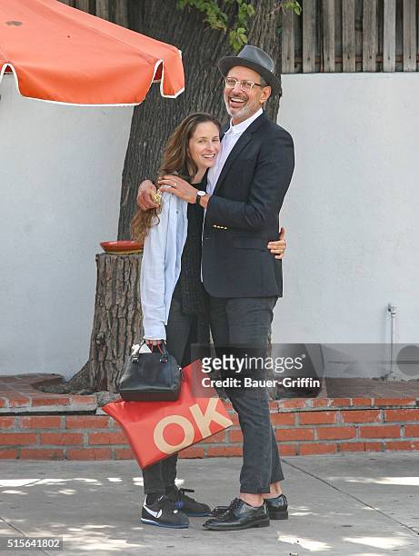 Emilie Livingston and Jeff Goldblum are seen on March 14, 2016 in Los Angeles, California.