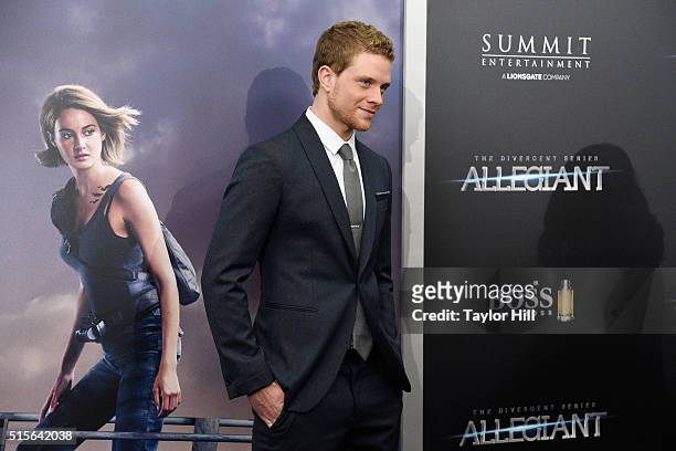 Jonny Weston attends the 'Allegiant' New York premiere at AMC Lincoln Square Theater on March 14, 2016 in New York City.
