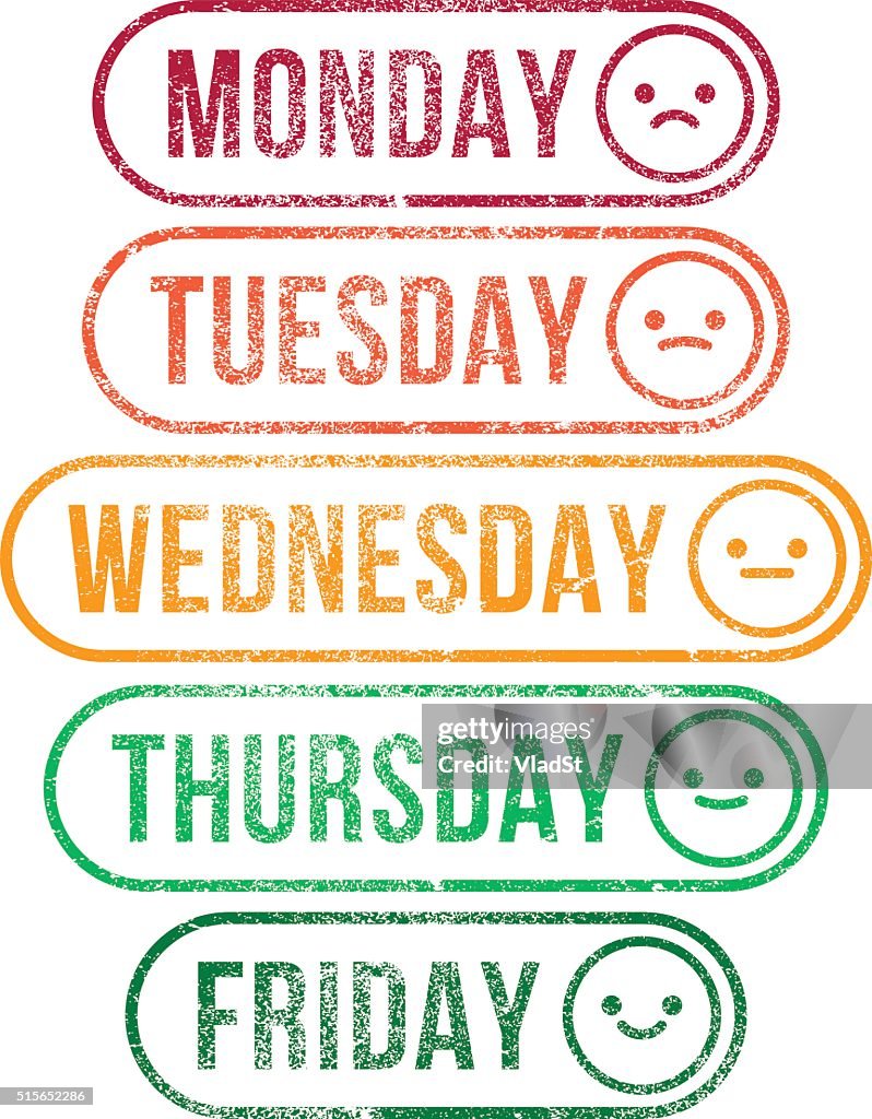 Mood Work Week Rubberstamps High-Res Vector Graphic - Getty Images