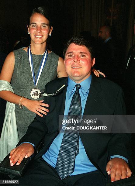 Marc Buoniconti poses with tennis star Mary Joe Fernandez at the Fifteenth Annual Great Sports Legends Dinner benefitting the Miami Project to Cure...