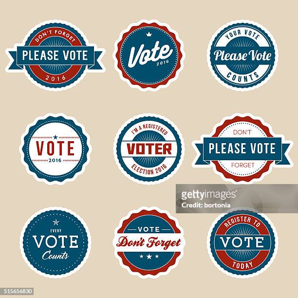 illustrazioni stock, clip art, cartoni animati e icone di tendenza di stile vintage degli elettori campagna elettorale badge - spilla di campagna politica