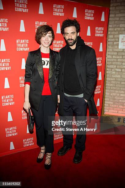 Rebecca Hall and Morgan Spector attend the "Hold On To Me Darling" Opening Night - After Party at The Gallery at The Dream Downtown Hotel on March...