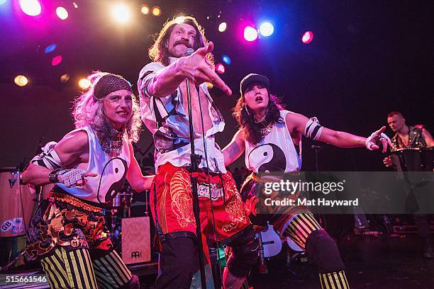 Eugene Hutz of Gogol Bordello performs on stage at The Showbox on March 14, 2016 in Seattle, Washington.