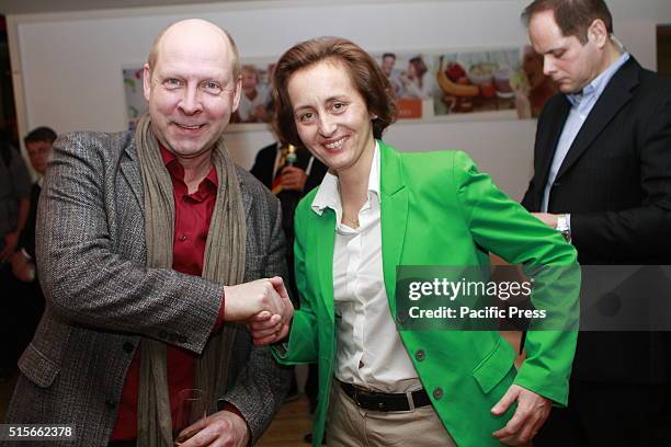Beatrix von Storch, the deputy chairman of the party AfD and Member of the European Parliament and Frank Scheermesser during the election night of...