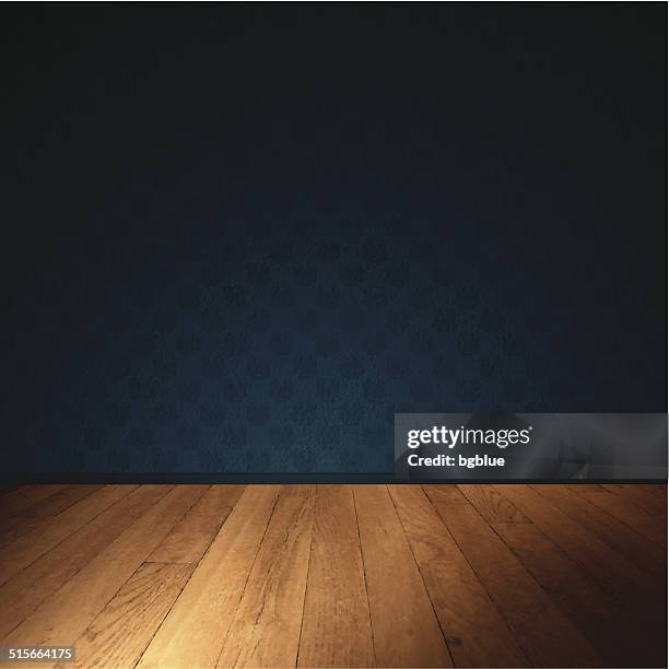ilustrações, clipart, desenhos animados e ícones de parede interior com chão de madeira-sala com pouca luz - perspectiva espacial