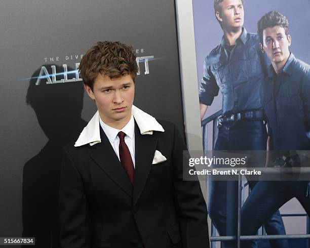 Actor Ansel Elgort attends the premiere of "Allegiant" held at the AMC Loews Lincoln Square 13 theater on March 14, 2016 in New York City.