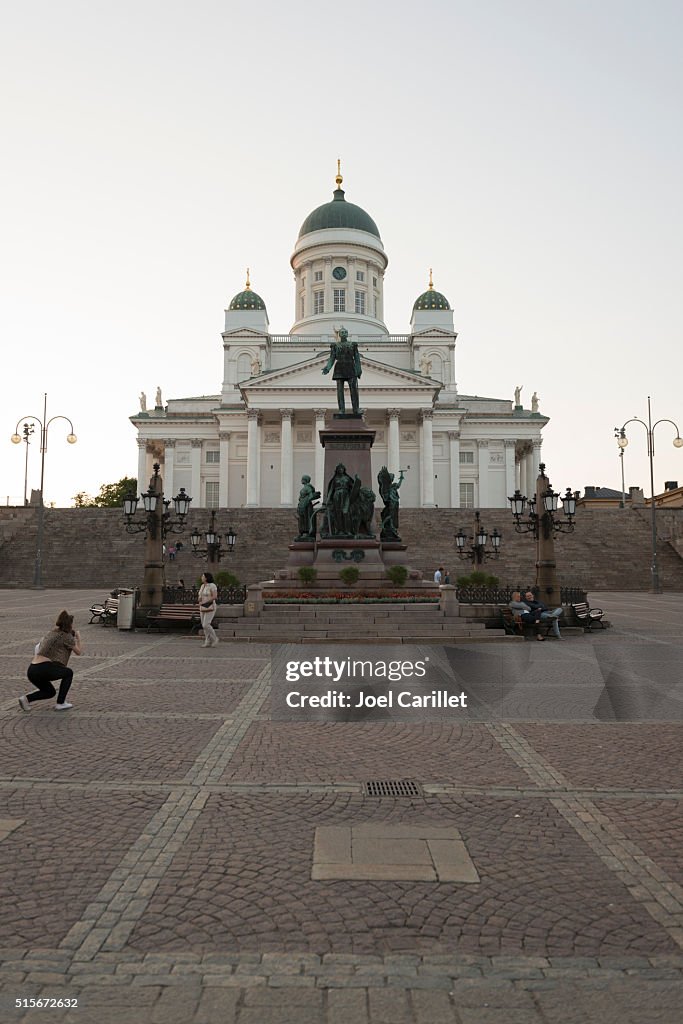 Helsinki Cathedral and Alexander II statue in Finland