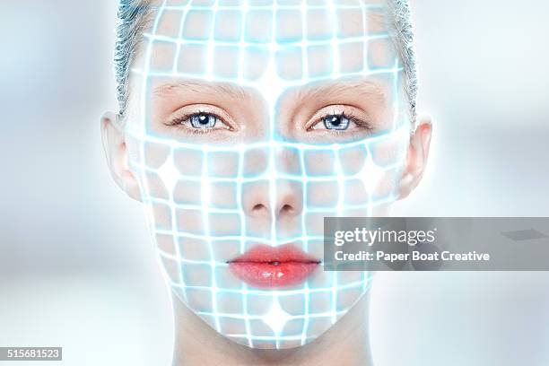 futuristic portrait of a lady with laser beams - beauty laser bildbanksfoton och bilder