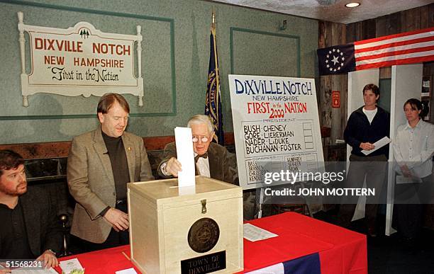 Neil Tillotson, age 101, is the first voter in the US to cast the ballot in the presidential election at Midnight 07 November 2000, in Dixville...