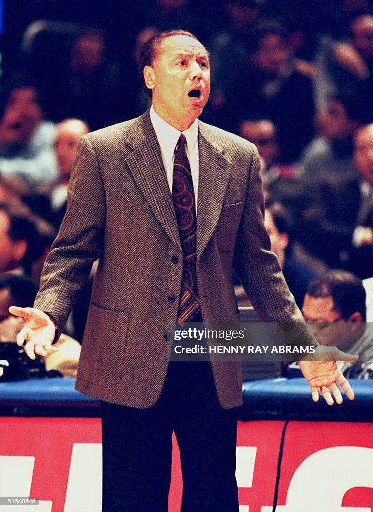 Atlanta Hawks coach Lenny Wilkens reacts to a refe
