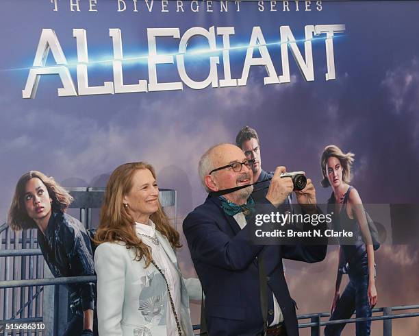 Grethe Barrett Holby and Arthur Elgort attend the premiere of "Allegiant" held at the AMC Loews Lincoln Square 13 theater on March 14, 2016 in New...