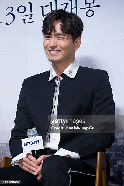 South Korean actor Lee Jin-Uk attends the press conference for "Time Renegades" on March 15, 2016 in Seoul, South Korea. The film will open on April...