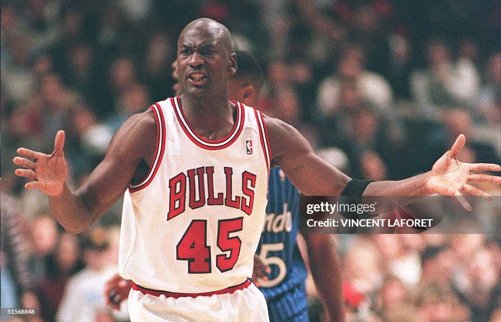 Basketball star Michael Jordan (C) of the Chicago