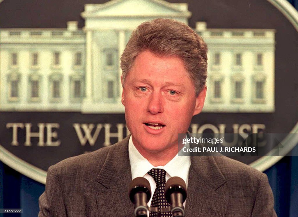 US President Bill Clinton speaks to the press at t