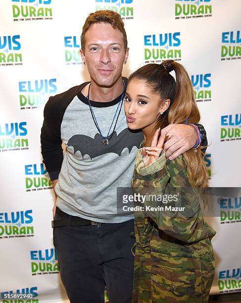 Chris Martin and Ariana Grande visit "The Elvis Duran Z100 Morning Show" at Z100 Studio on March 15, 2016 in New York City.