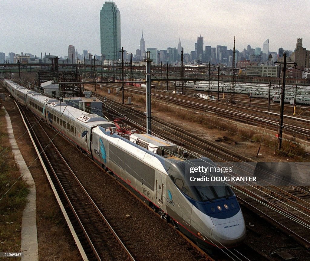 Amtrak's new Acela Express train is seen against t