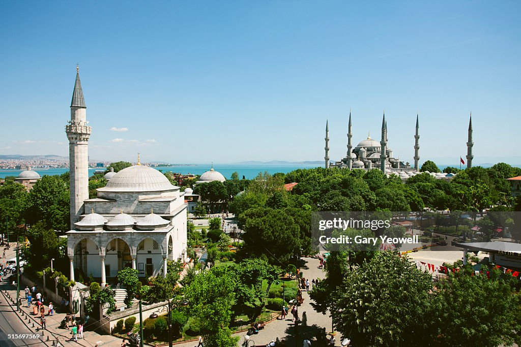 Elevated view f the Blue Mosque in Istanbul