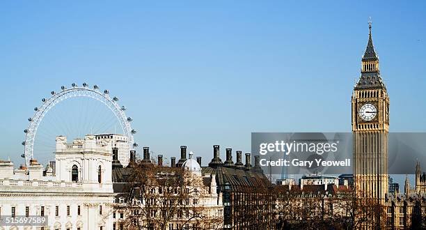 london city skyline by westminster - millennium wheel stockfoto's en -beelden