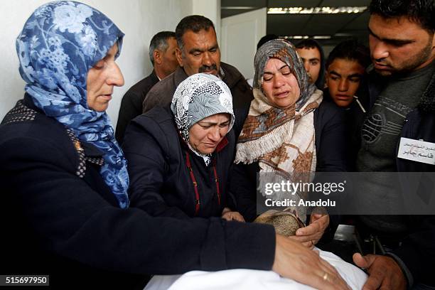 Relatives of Kasim Ferid Cabir who was shot dead by Israeli soldiers after he allegedly carried out an attack and wounded Israeli security forces,...