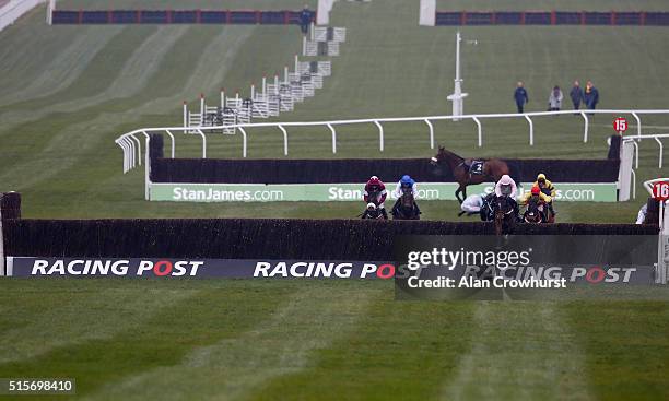 Ruby Walsh riding Douvan clear the last to win The Racing Post Arkle Challenge Trophy at Cheltenham racecourse on March 15, 2016 in Cheltenham,...