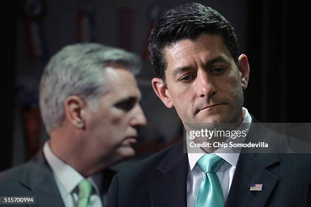 Speaker of the House Paul Ryan and House Majority Leader Kevin McCarthy hold a news conference following the weekly House Republican conference...