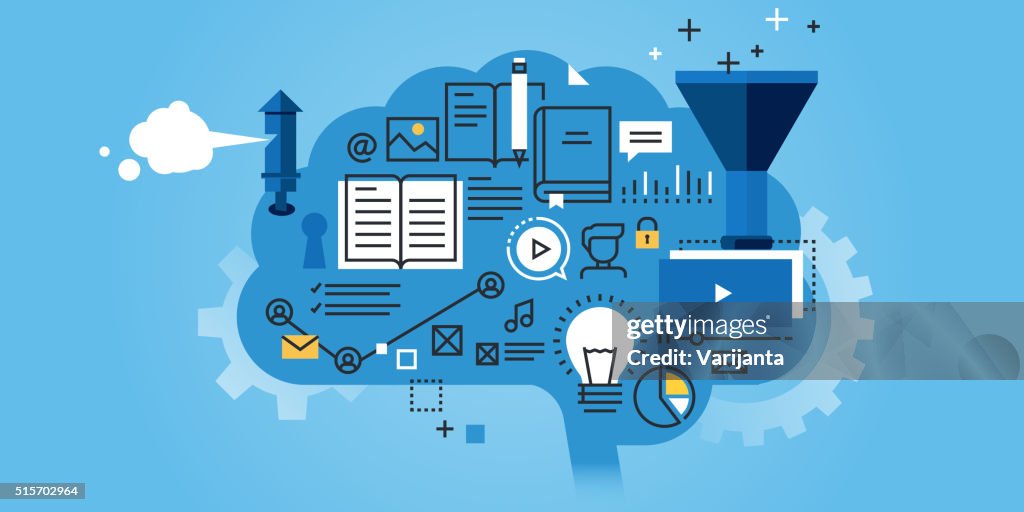 Flat line design website banner of education