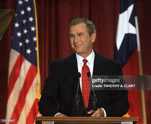 President-elect Texas Governor George W. Bush gives his acceptance speech to become the 43rd President of the United States in the House of...