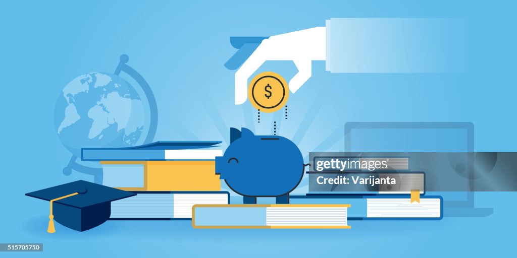 Flat line design website banner of investment in knowledge