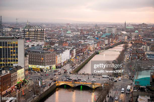 dublin city centre at sunset - dublin city stockfoto's en -beelden