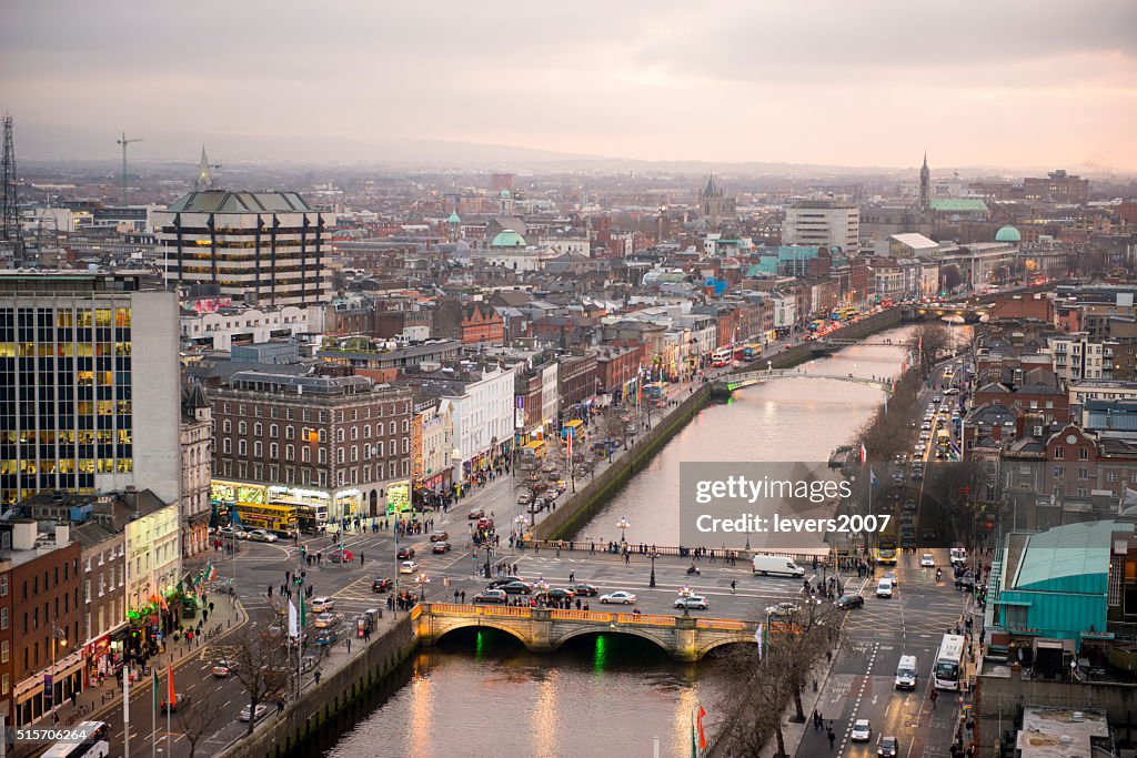 Dublin city centre at sunset