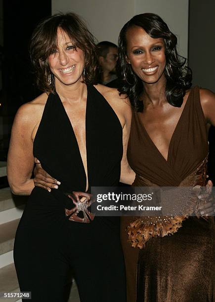 Fashion designer Donna Karan and model Iman attend the celebration of 20 years of the Donna Karan brand on October 25, 2004 in New York City.