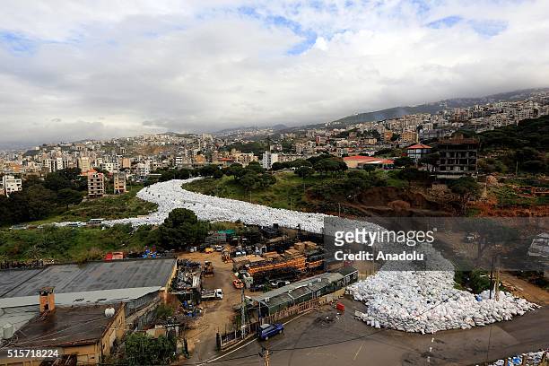 Pile of packed garbages are seen before exportation at Beirut port in Lebanon on March 15, 2016. Lebanon agrees to end its garbage problem by...