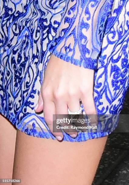 Lauren Bushnell, ring detail, is seen on "Good Morning America" on March 15, 2016 in New York City.