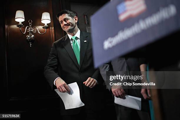 Speaker of the House Paul Ryan talks to reporters following the weekly House Republican conference meeting at the GOP headquarters on Capitol Hill...