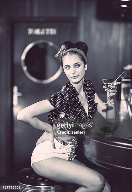 beautiful pin up girl at the nightclub - pin up girl stock pictures, royalty-free photos & images