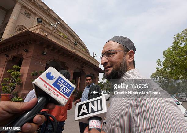 President Asaduddin Owaisi during the Parliament Budget Session on March 15, 2016 in New Delhi, India. The Lok Sabha discussed The Real Estate...