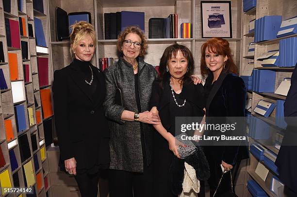 Actress Melanie Griffith, Daryl Griffith, Lim Siew Lian, and Tracy Griffith attend Smythson's Madison Avenue Grand Opening Event on March 14, 2016 in...