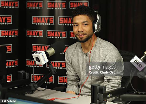 Actor Jussie Smollett visits 'Sway in the Morning' with Sway Calloway on Eminem's Shade 45 at the SiriusXM Studios on March 15, 2016 in New York City.