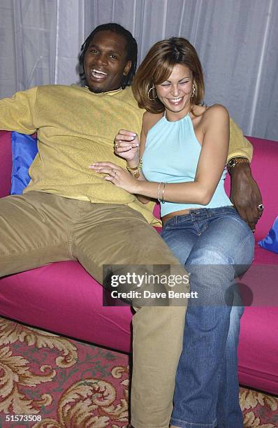 Audley Harrison and Gabrielle Richens attend the 2002 Bafta TV After party in the ballroom at The Grosvenor House Hotel on April 22, 2002 in London.