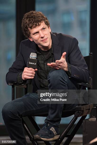 Actor Jesse Eisenberg attends the AOL Build Speaker Series to discuss the movie "Batman v Superman: Dawn of Justice" at AOL Studios In New York on...